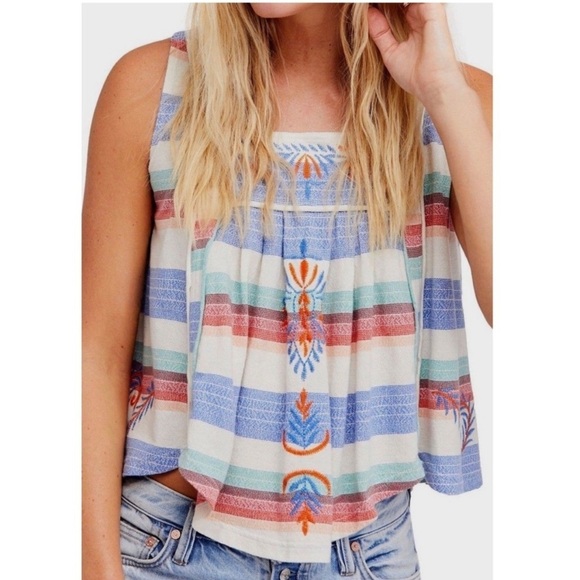 Free People OB758848 Vintage-Inspired Sleeveless Striped Tank in Ivory Combo Med - Picture 1 of 6